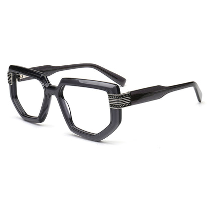 smoke gray acetate glasses with silver metal temple accents