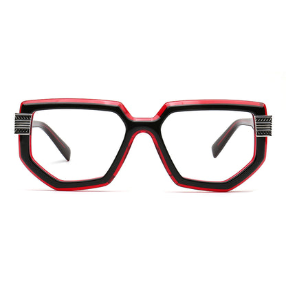 black and red geometric square glasses for men front view