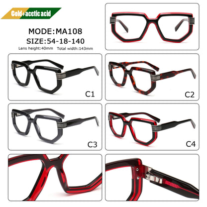 men's geometric square eyeglass frames in black tortoise gray and red
