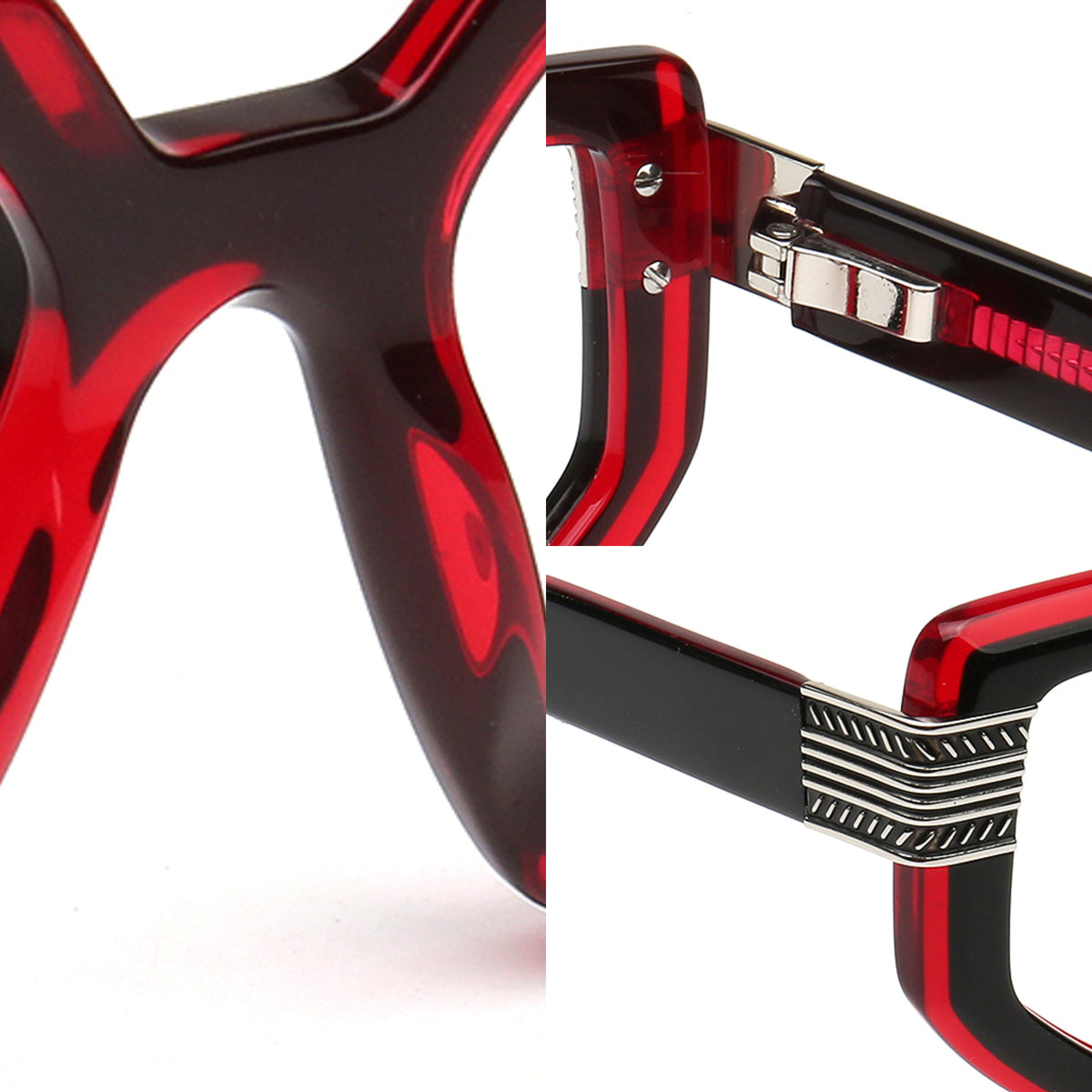 men's acetate eyeglasses bridge hinge and layered metal temple details