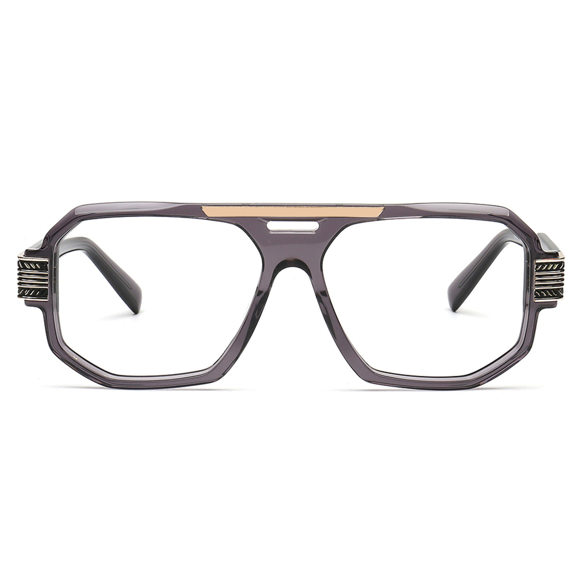 transparent gray square aviator eyeglasses for men front view