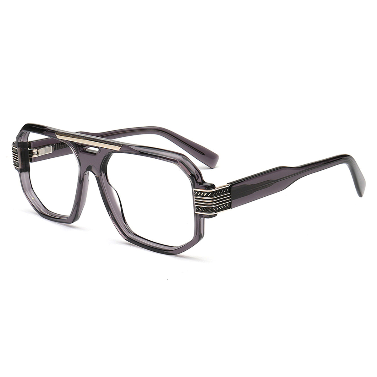 smoke gray oversized acetate eyeglass frames with metal temple detail
