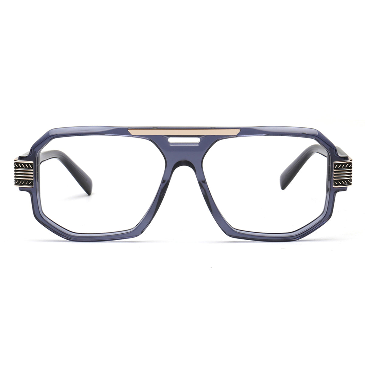 transparent blue square aviator eyeglasses for men front view