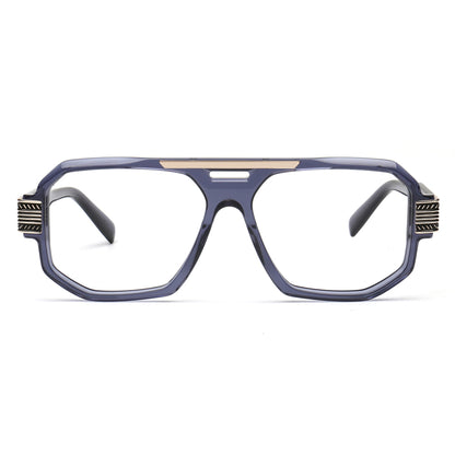 transparent blue square aviator eyeglasses for men front view