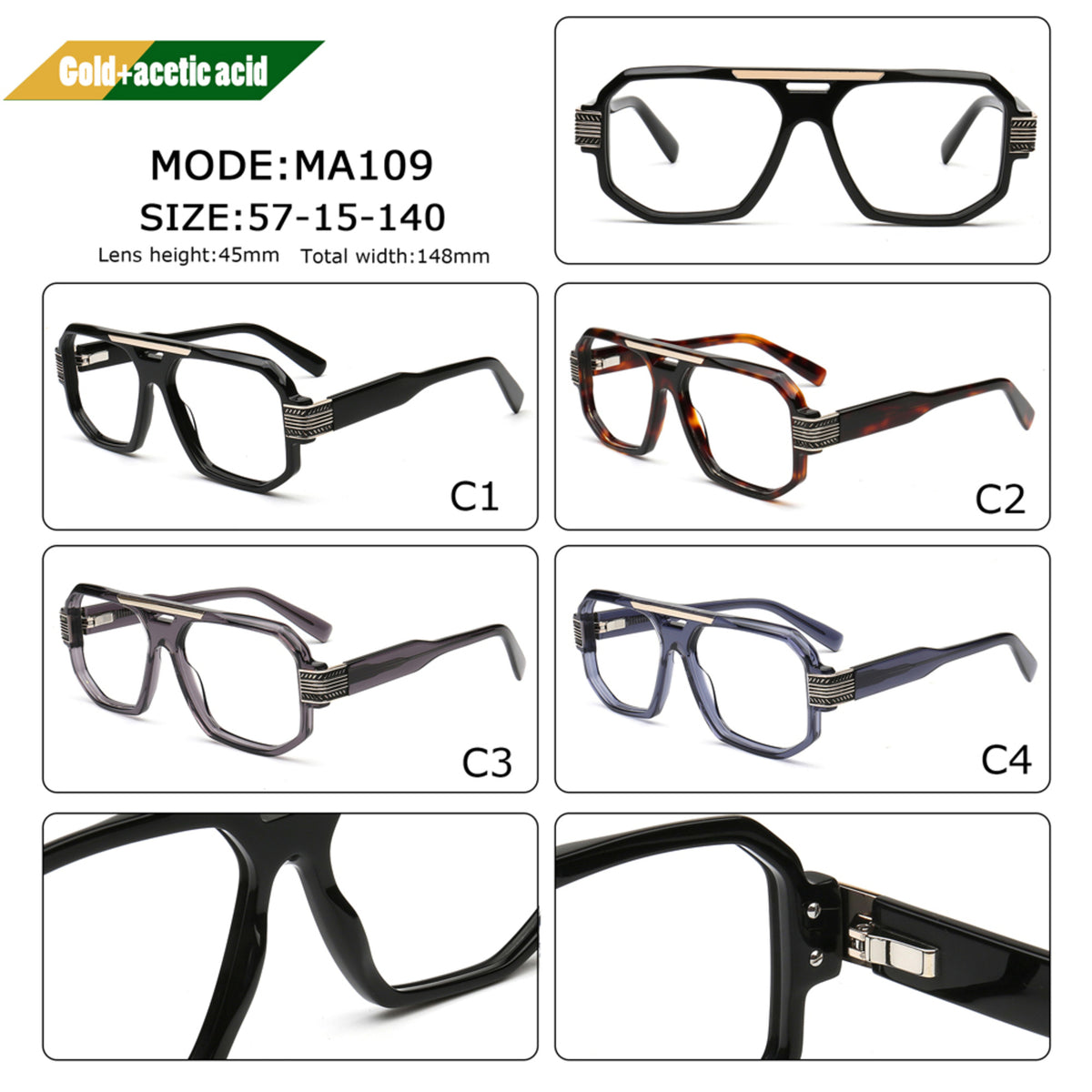 men's square aviator eyeglass frames in black tortoise gray and blue