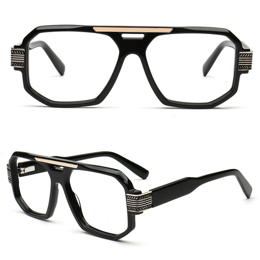 black men's retro square aviator eyeglasses front and angled views