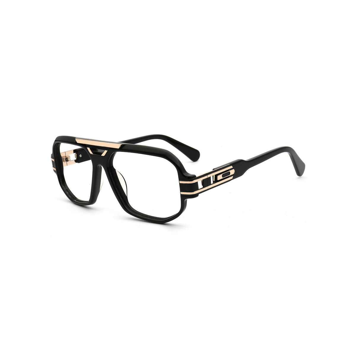Vincent black retro square eyeglass frames angled side view