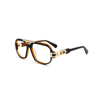 Vincent black amber retro square eyeglass frames angled side view