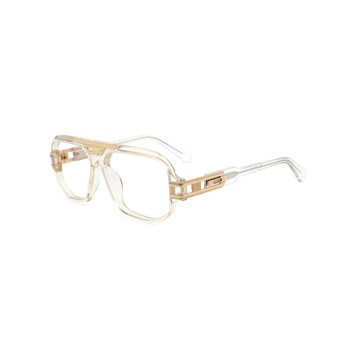Vincent clear gold retro square eyeglass frames angled side view