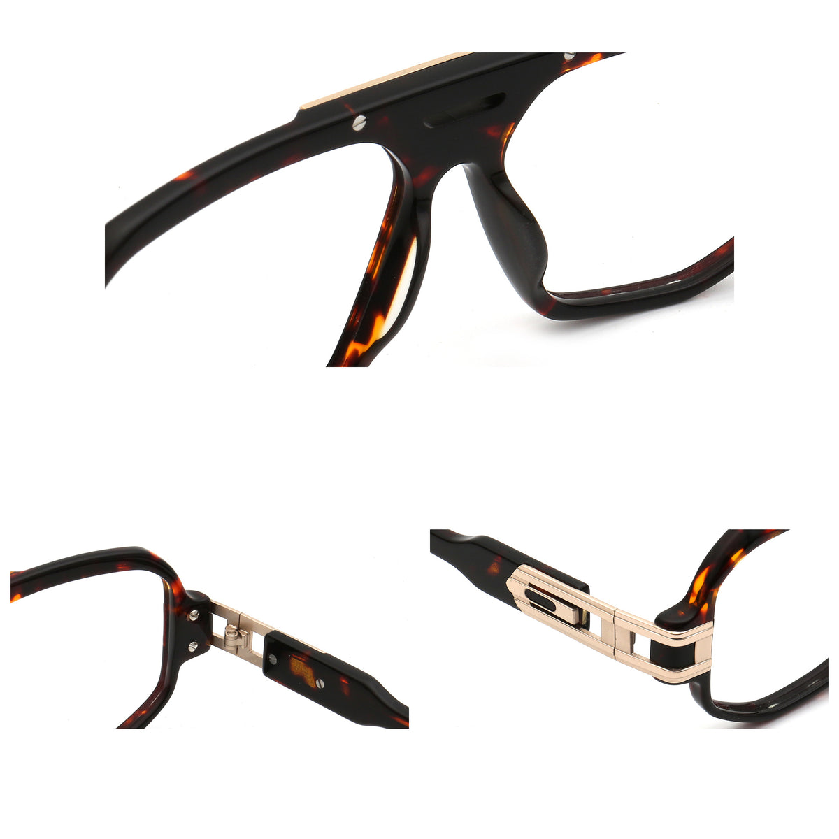 Vincent acetate metal eyeglass frame bridge hinge and temple details