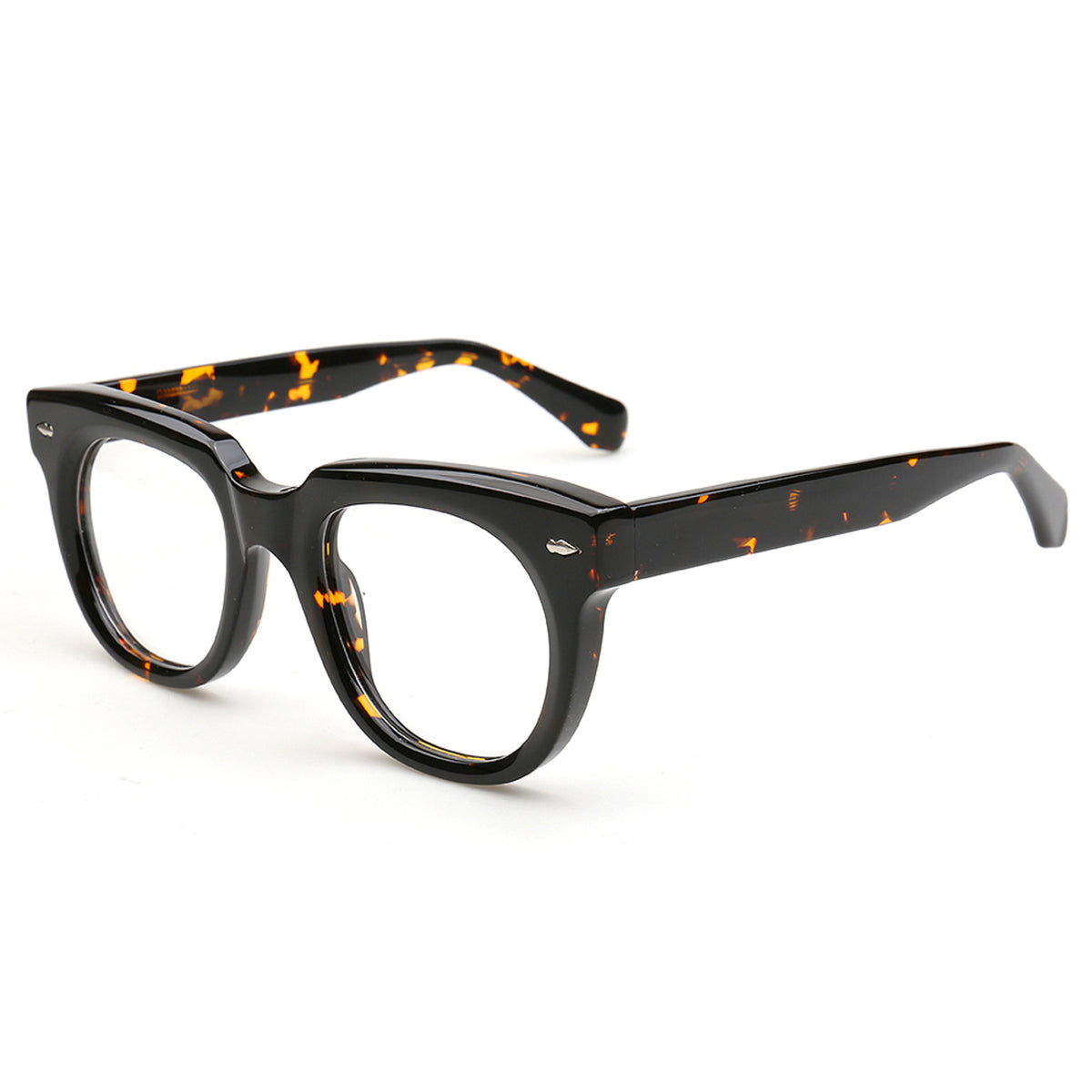 Marlow MA67 black and orange fleck acetate eyeglass frames angled view