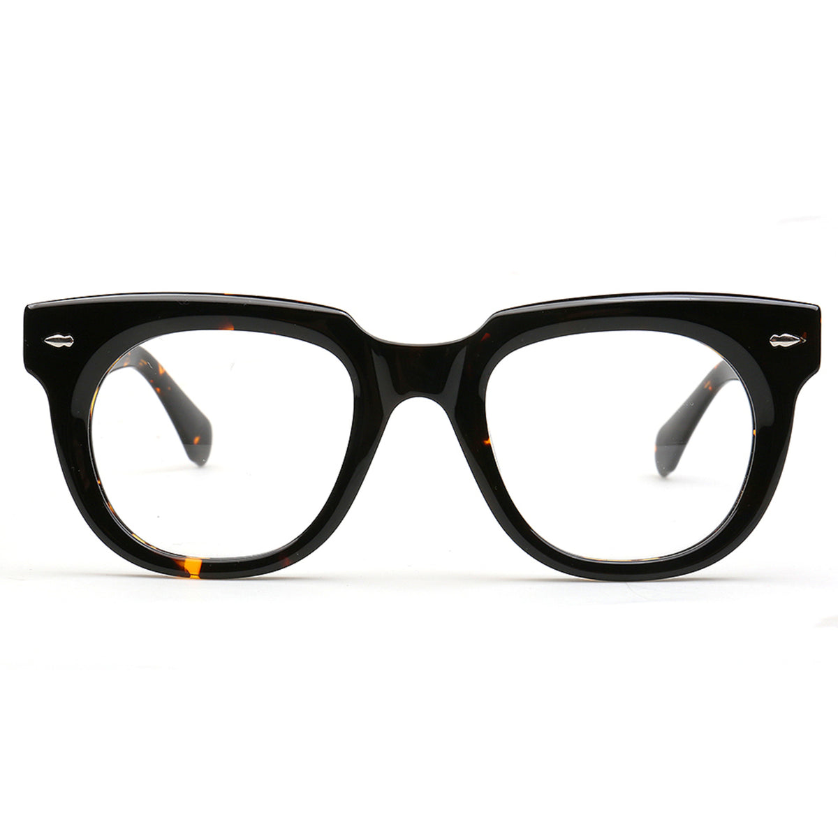 Marlow MA67 black and orange fleck acetate eyeglass frames front view