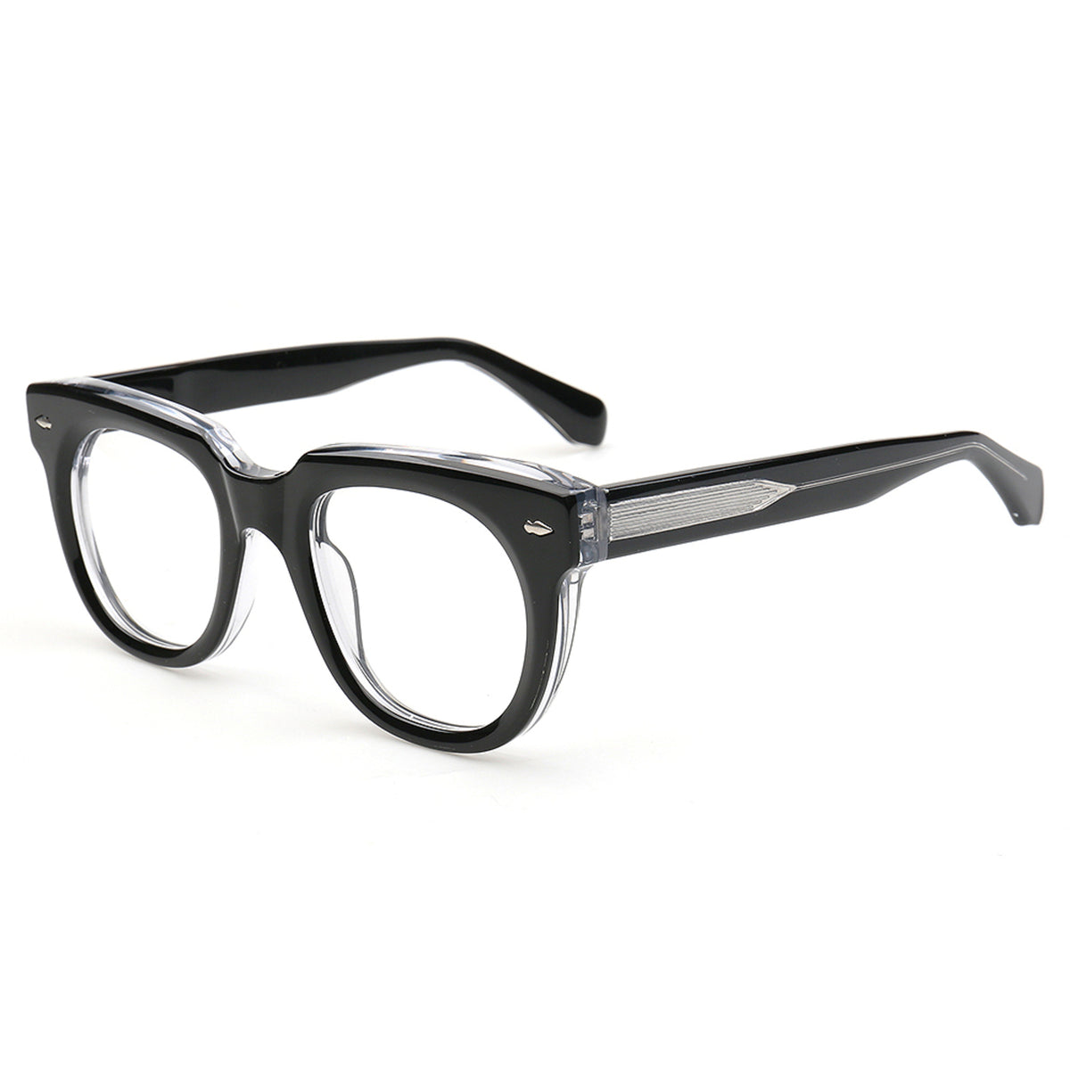 Marlow MA67 black and clear acetate eyeglass frames angled view