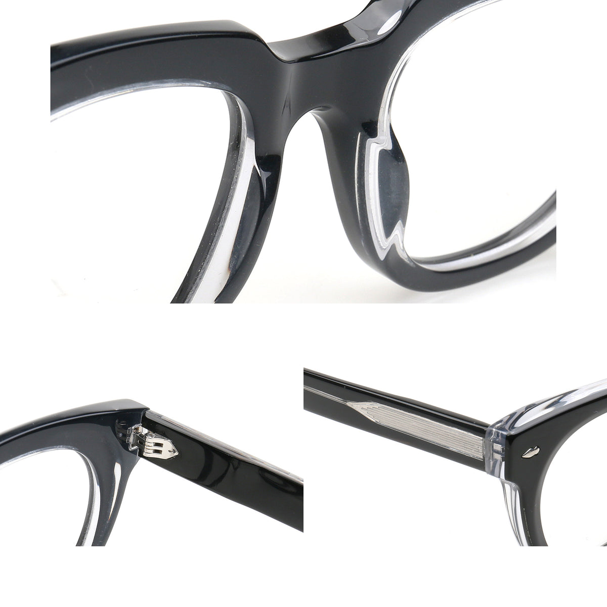 Marlow MA67 acetate eyeglass frame bridge hinge and temple details