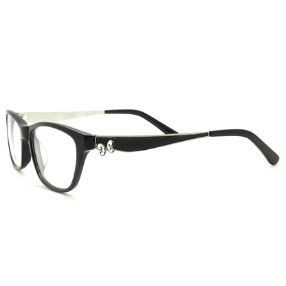 Side view of black full rim glasses for women