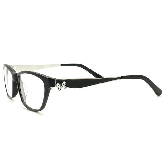 Side view of black full rim glasses for women