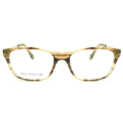 A pair of brown patterned eyeglasses for women