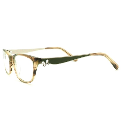 Side view of brown patterned eyeglasses for women
