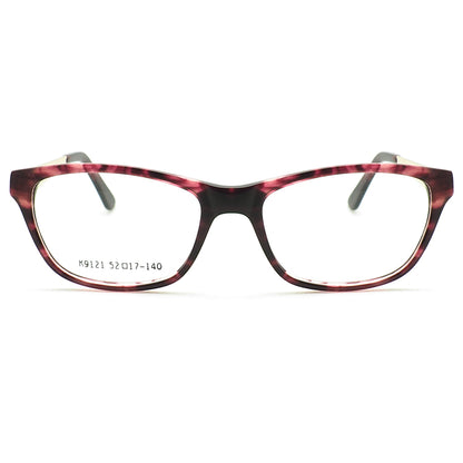 A pair of multicolored full rim cat eye glasses for women