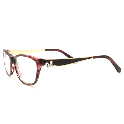 Side view of multicolored full rim glasses for women