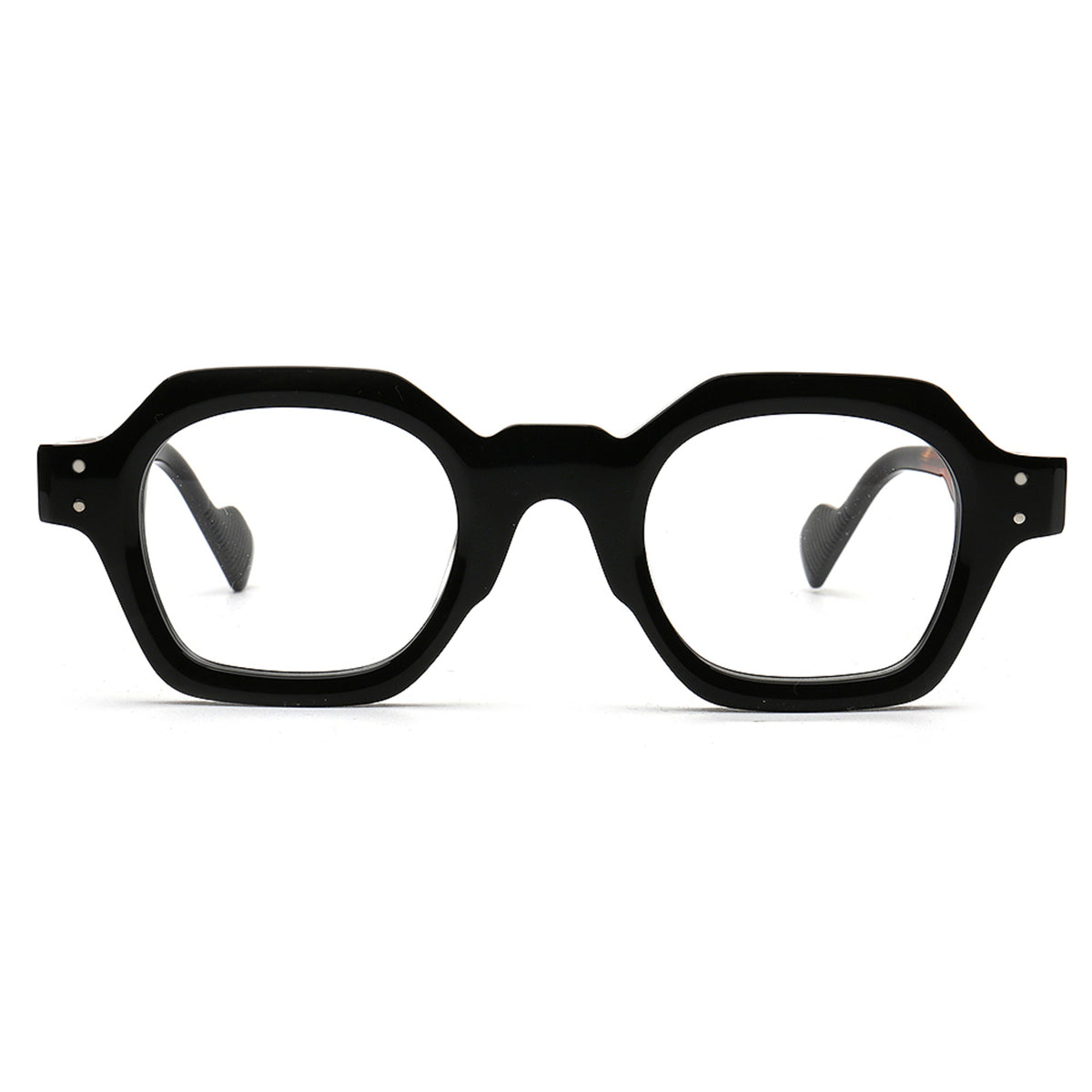 black geometric acetate eyeglasses front view
