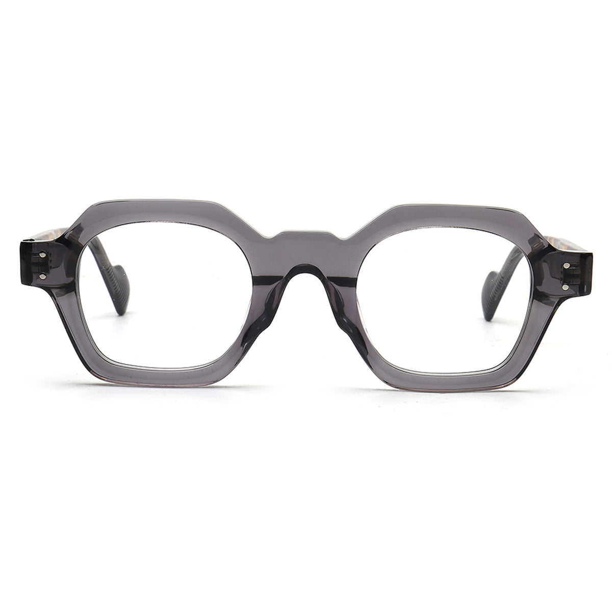 transparent gray geometric acetate eyeglasses front view