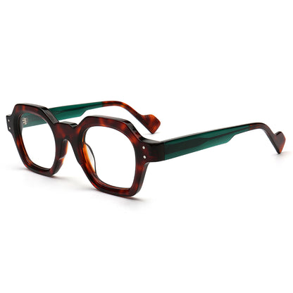 tortoise shell and green two tone retro eyeglass frames