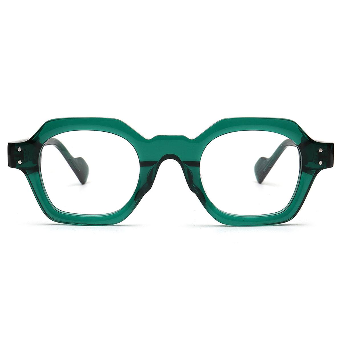 green geometric acetate glasses front view