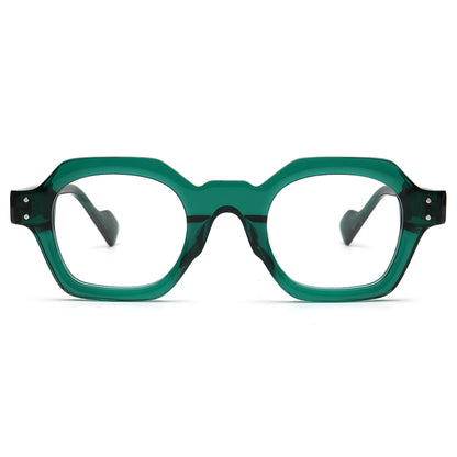 green geometric acetate glasses front view