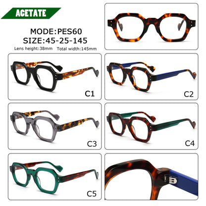 retro two tone geometric acetate eyeglass frames in five colors