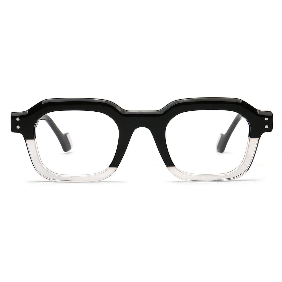 black and clear two tone square acetate eyeglasses front view