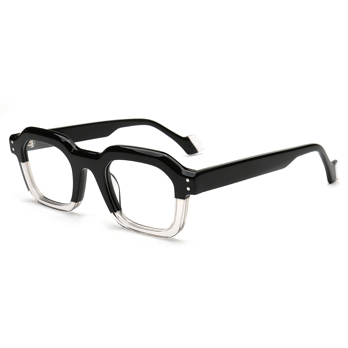 black clear retro square acetate glasses angled view