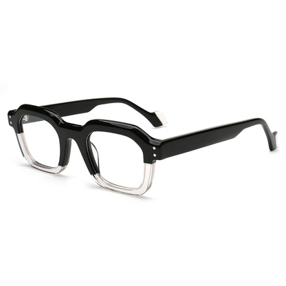 black clear retro square acetate glasses angled view