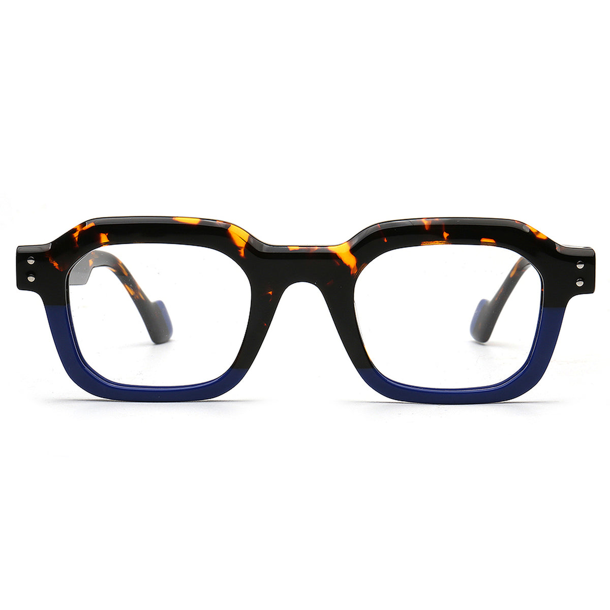tortoise shell and navy two tone square eyeglasses front view