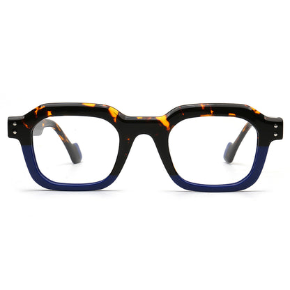 tortoise shell and navy two tone square eyeglasses front view