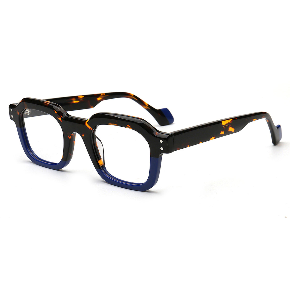 tortoise shell navy retro acetate glasses angled view