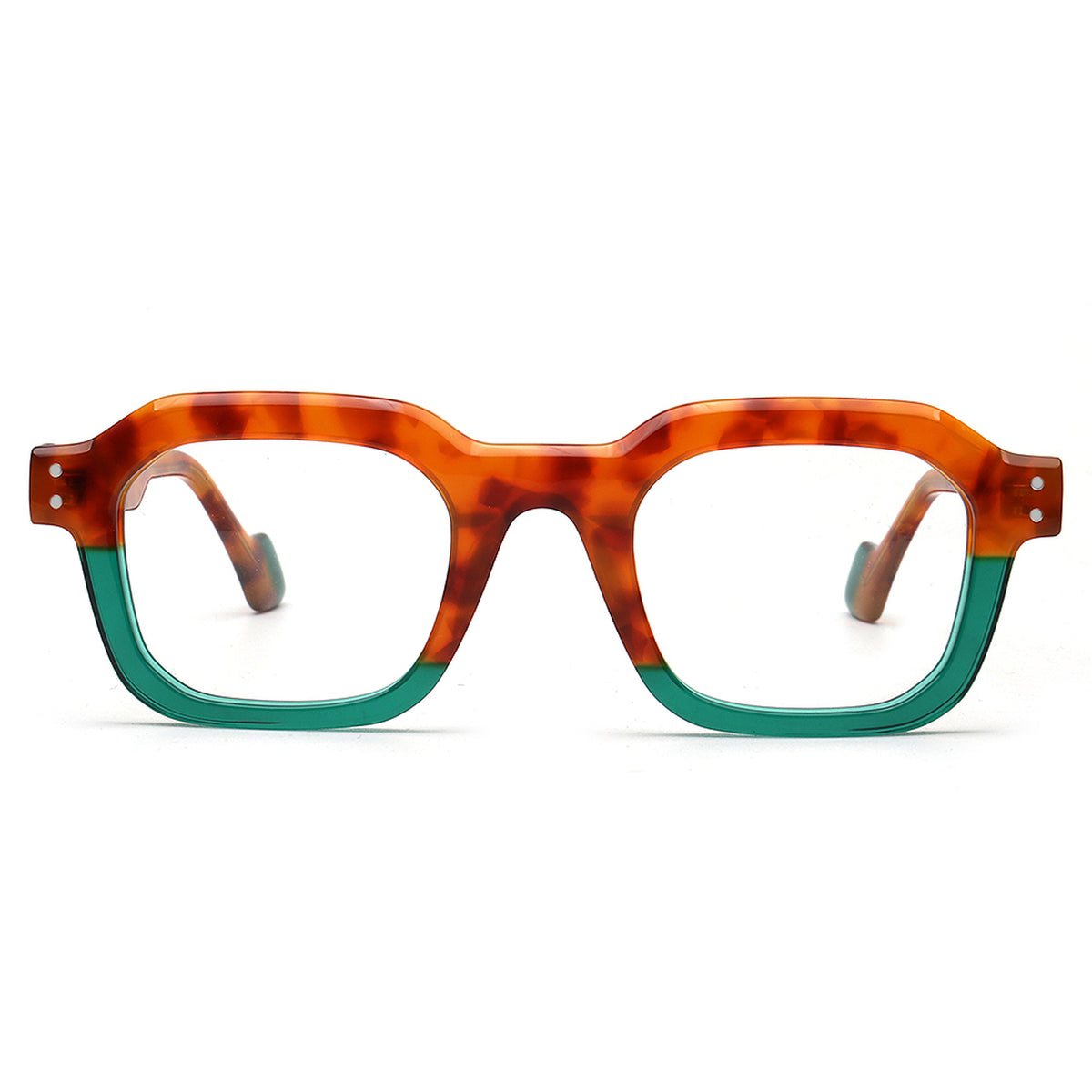 tortoise shell and green two tone square acetate glasses front view