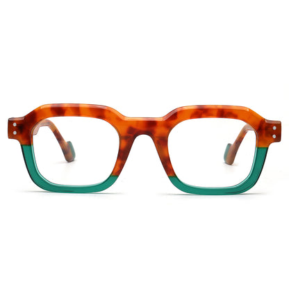 tortoise shell and green two tone square acetate glasses front view