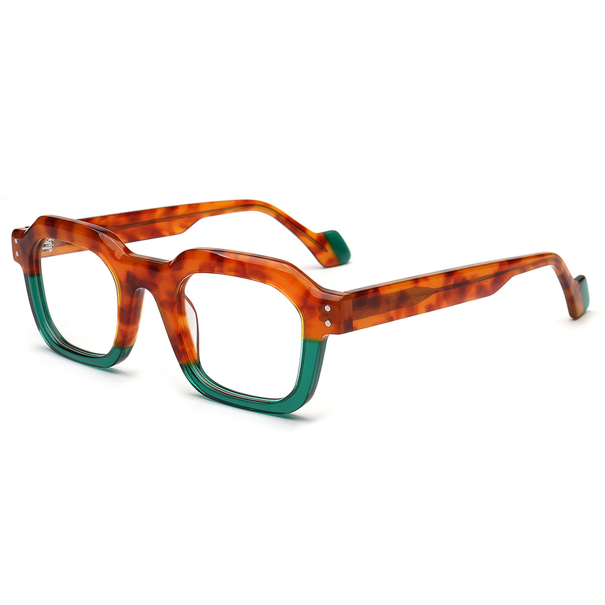 retro tortoise shell green acetate eyeglass frames angled view