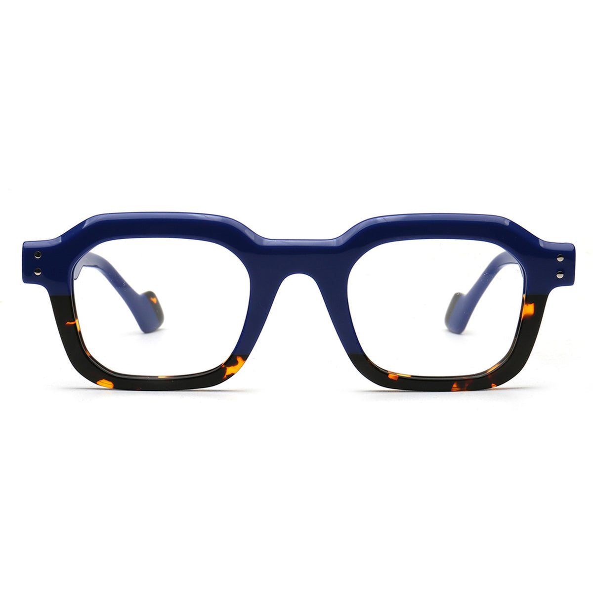 navy blue and tortoise two tone square glasses front view
