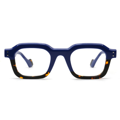navy blue and tortoise two tone square glasses front view