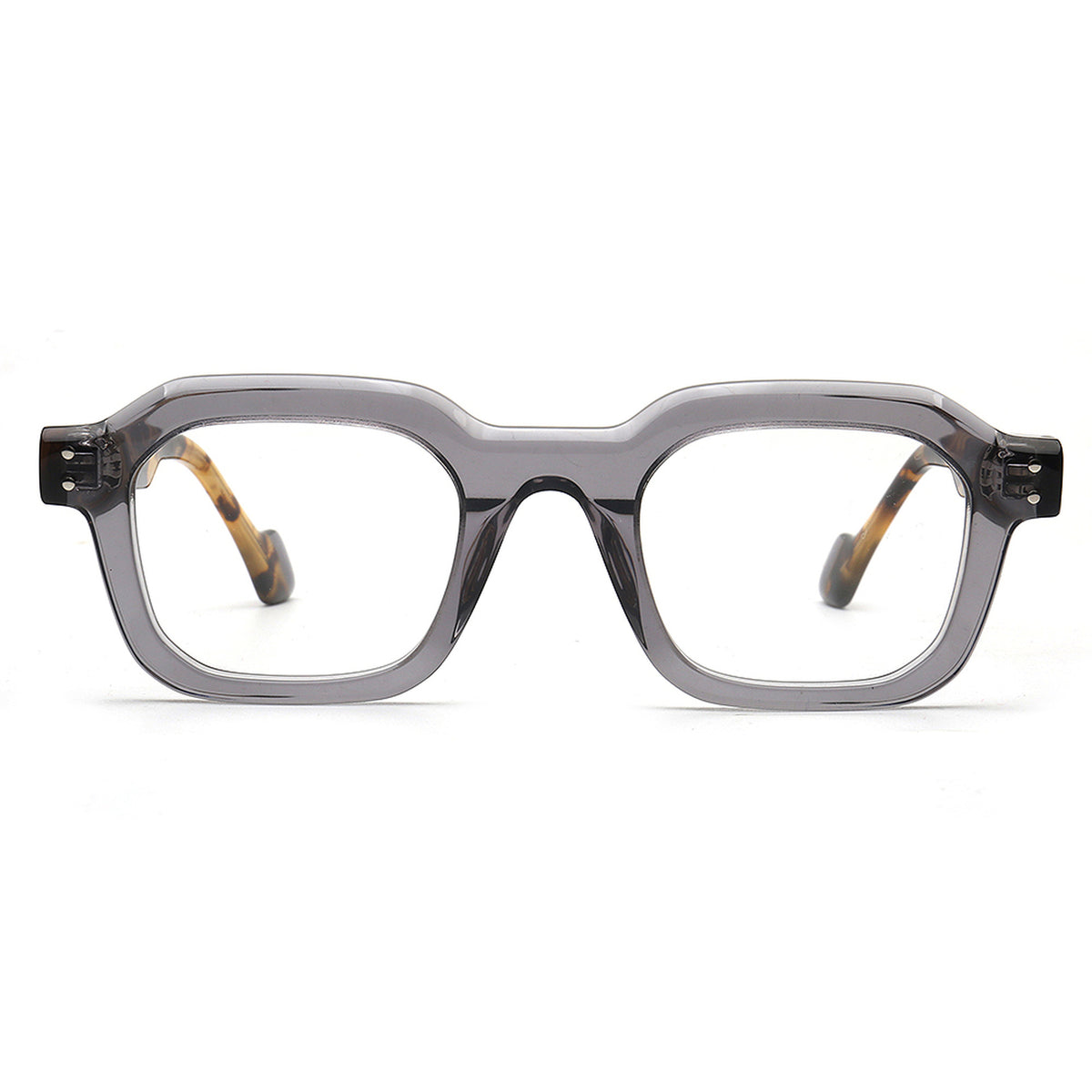 transparent gray square acetate glasses front view
