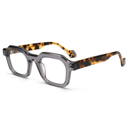 gray and tortoise shell two tone eyeglasses angled view