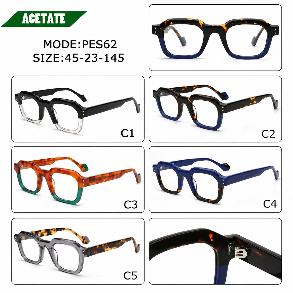 vintage square eyeglass frame two tone