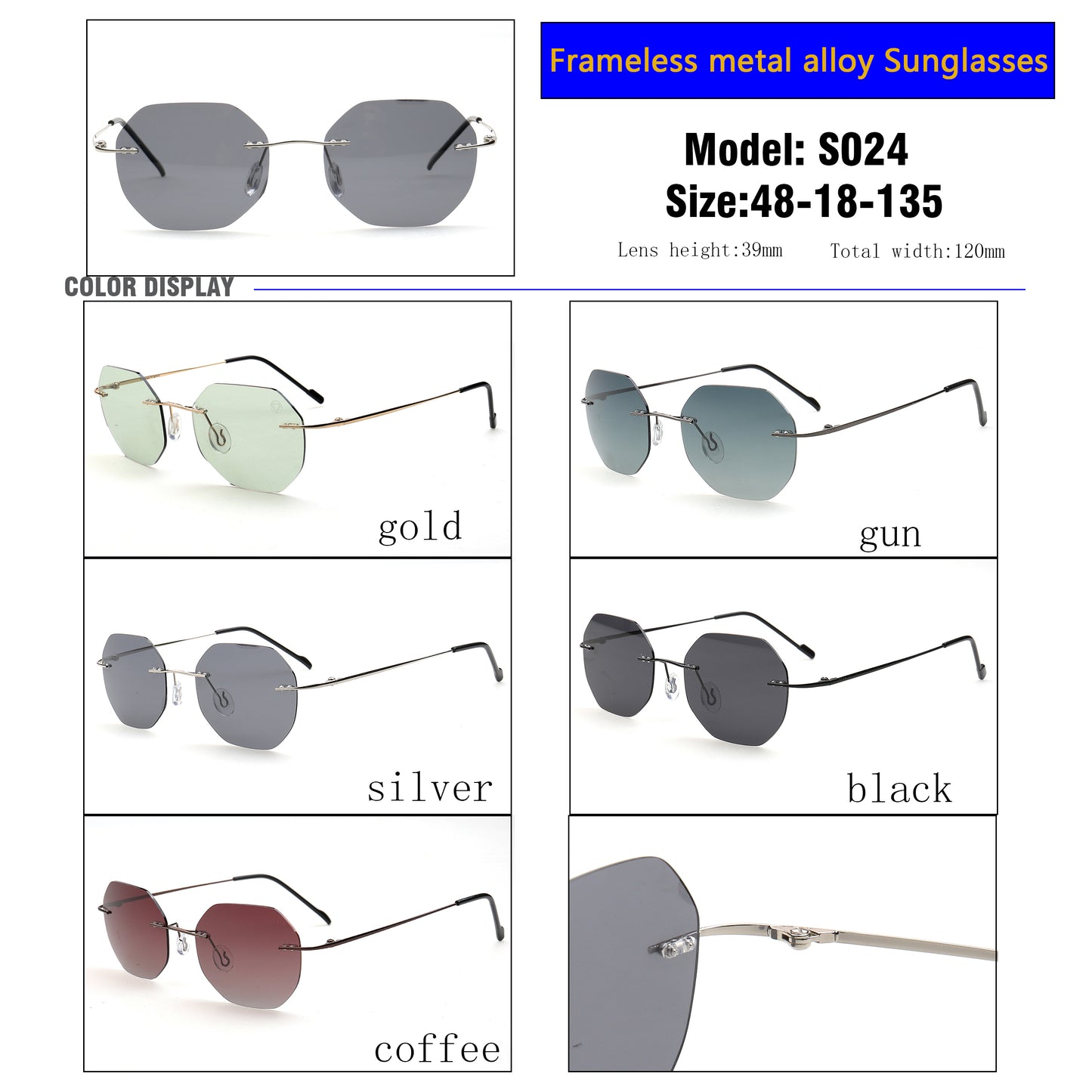 Coven | Rimless Octagon Polarized Sunglasses UV400 | Vintage Y2K Metal Frame