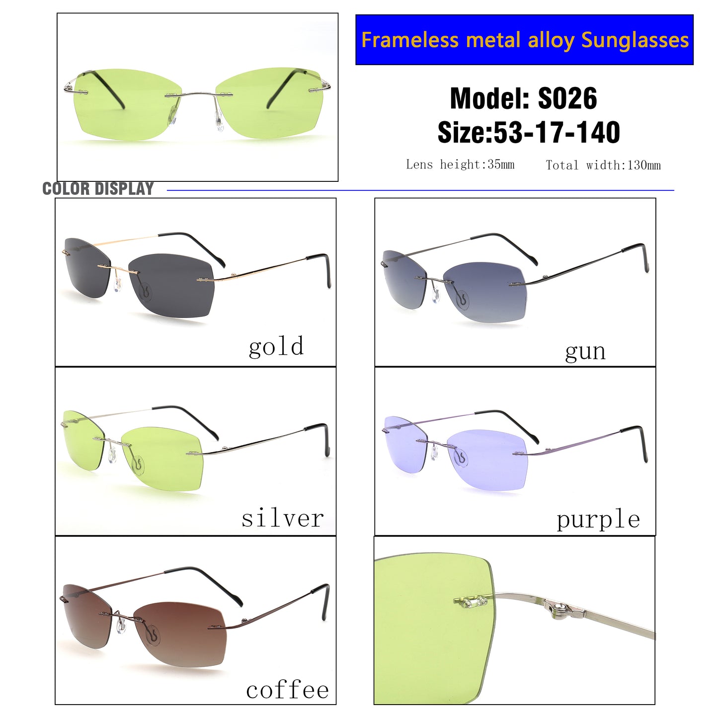 Mack | Vintage Irregular Polarized Rimless Sunglasses UV400