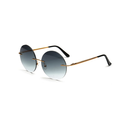 gray gradient round rimless sunglasses with gold metal temples