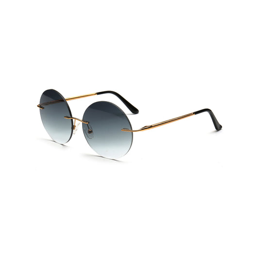 gray gradient round rimless sunglasses with gold metal temples