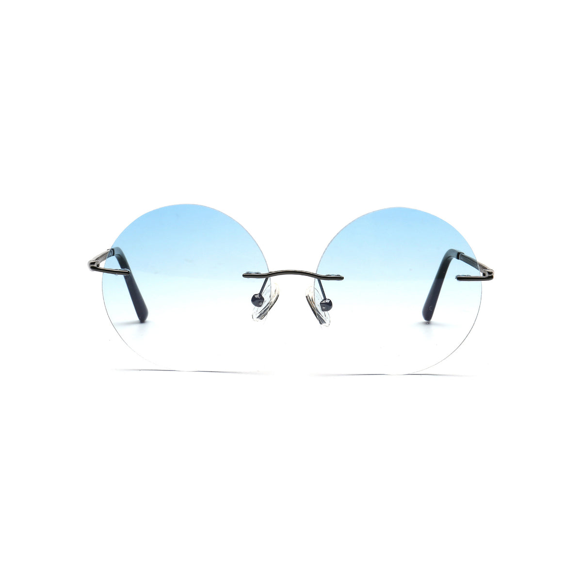 blue gradient round rimless sunglasses front view