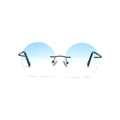 blue gradient round rimless sunglasses front view